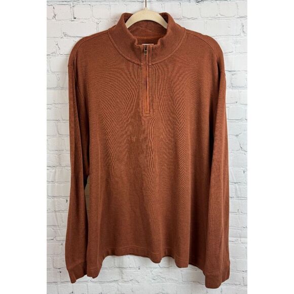 JOSEPH ABBOUD brown cotton modal mens 1/3 zip knit sweater pullover XL - Picture 1 of 11